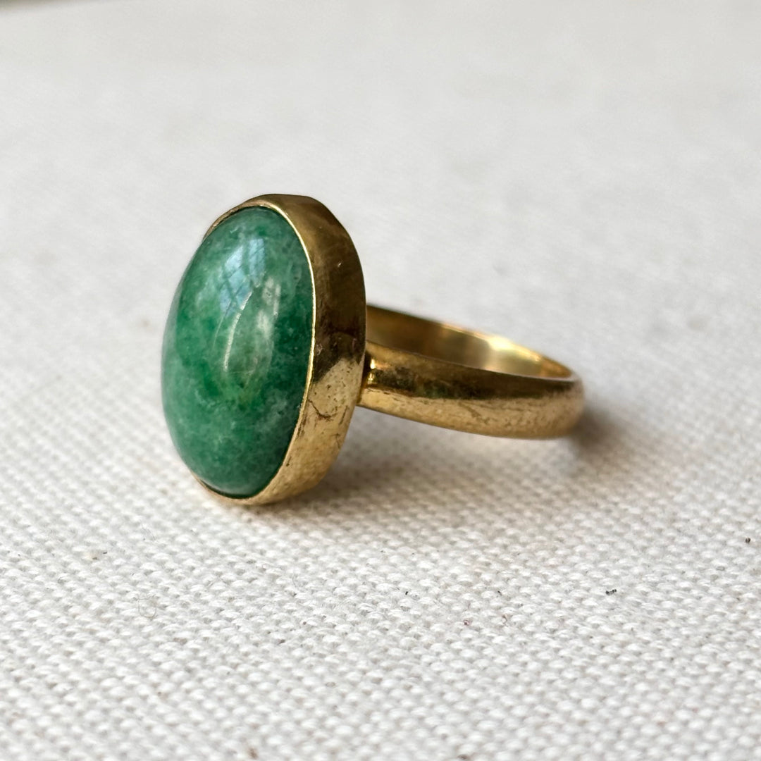 Green Aventurine Oval Ring – 18 x 10 mm Stone – Size Q – Panchadhatu – Handmade