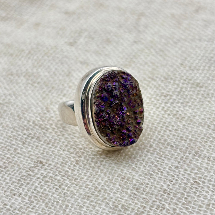Purple Druzy Statement Ring in Sterling Silver – Size M