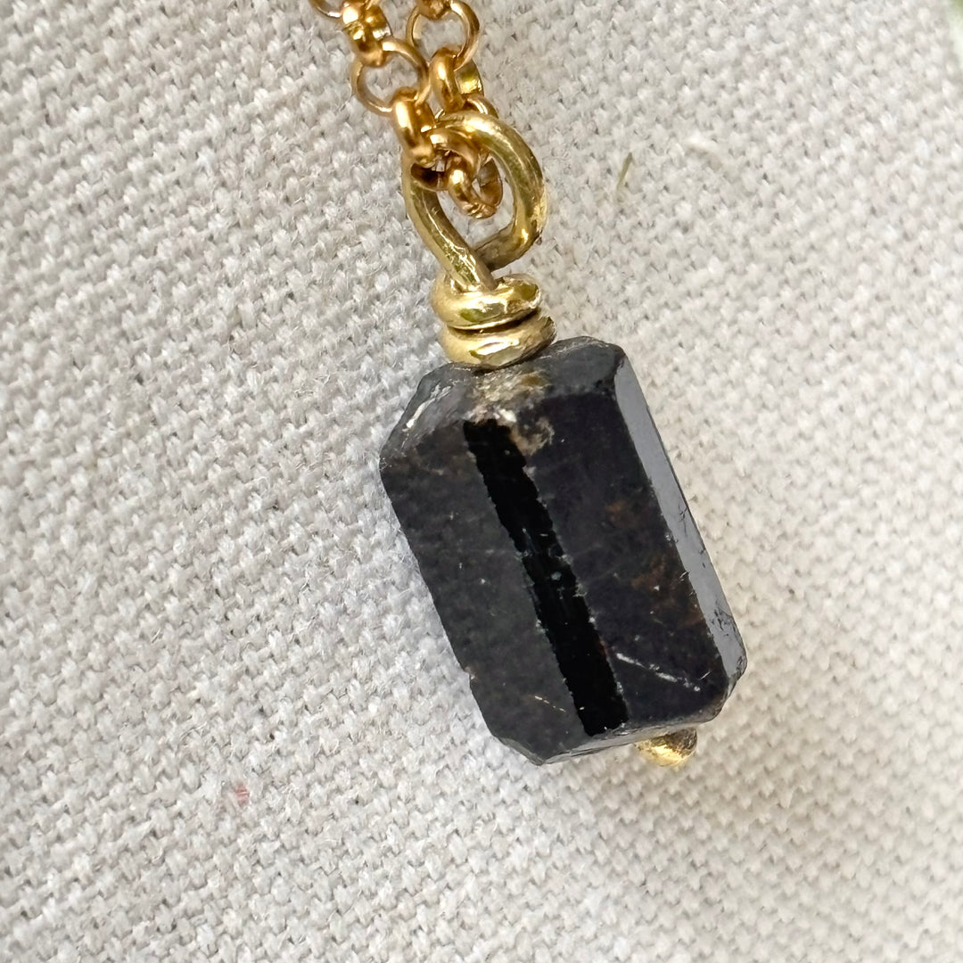 Natural Black Tourmaline Necklace – Gold Plated Stainless Steel Chain