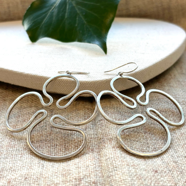 Large Sterling Silver Organic Wave Statement Earrings