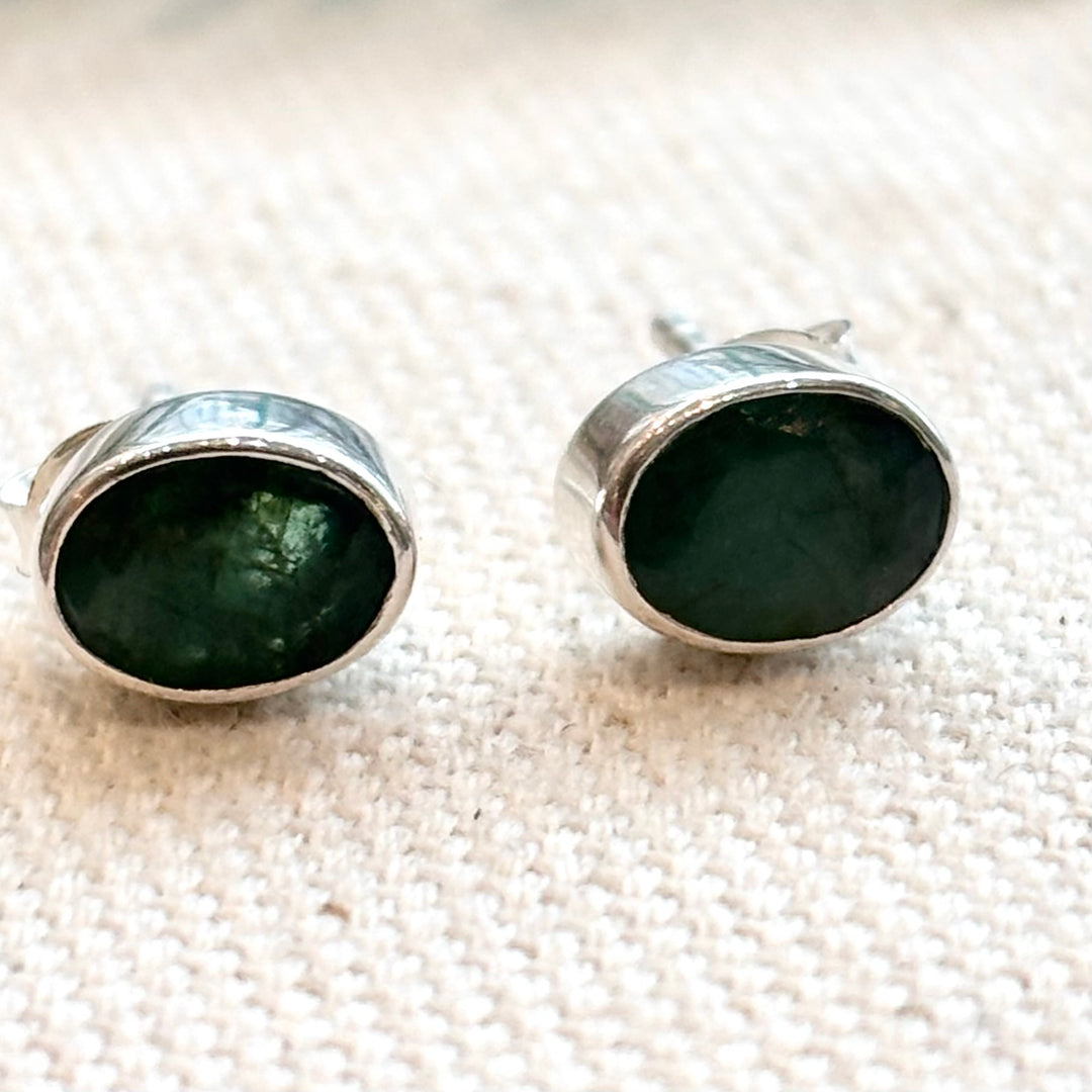 Sterling Silver Emerald Stud Earrings