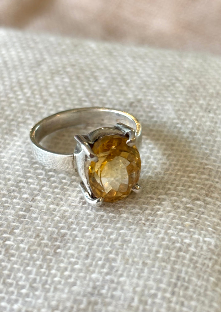 Honey Citrine Faceted Ring - Size N