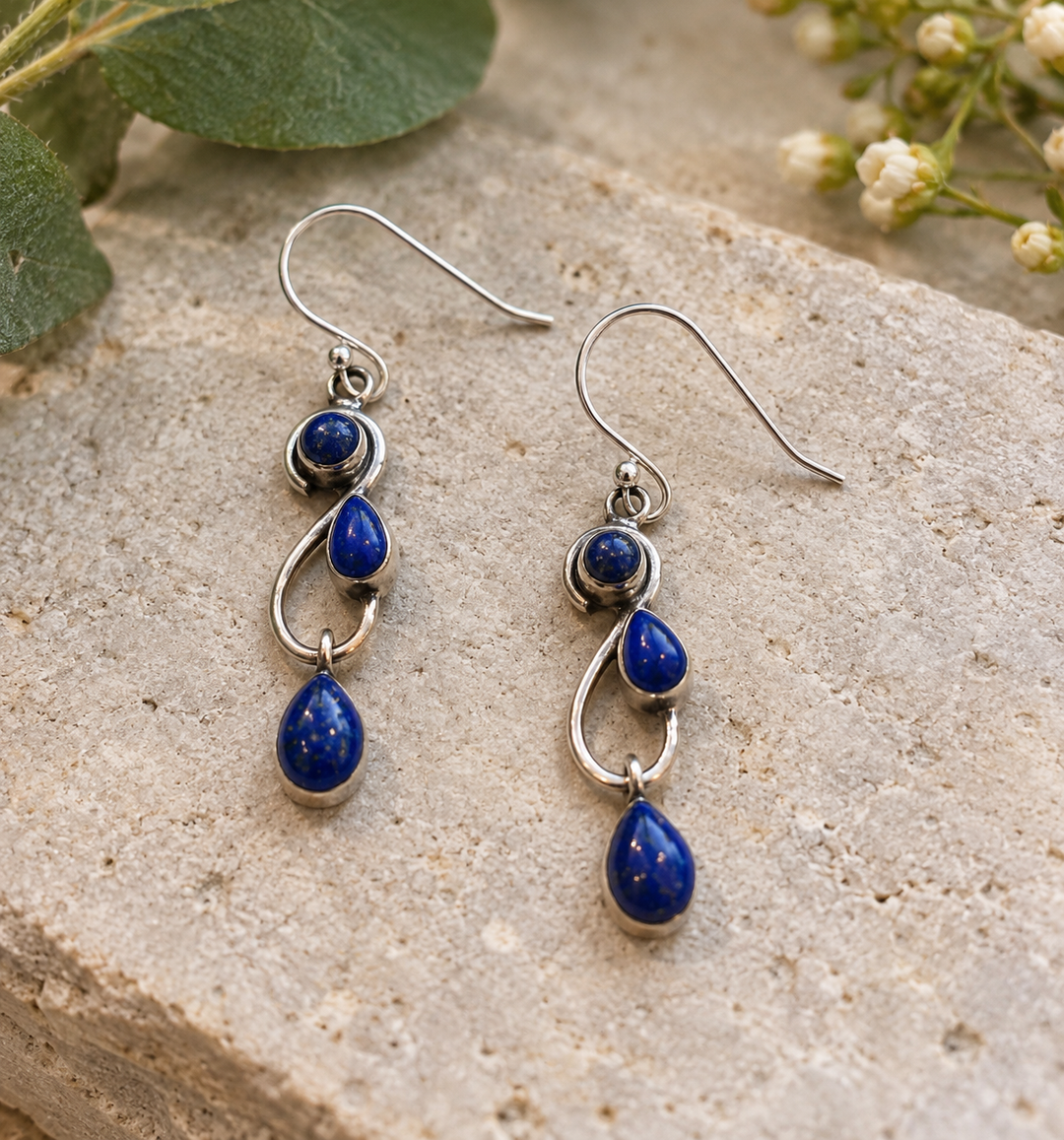 Handmade Lapis Lazuli Sterling Silver Drop Earrings