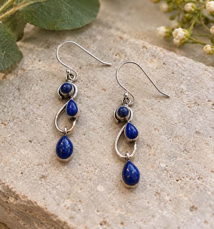 Handmade Lapis Lazuli Sterling Silver Drop Earrings