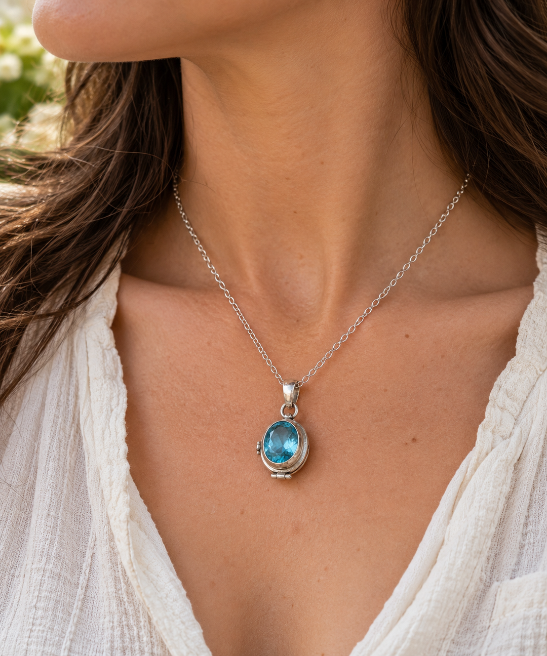 Blue Topaz Sterling Silver Locket Pendant