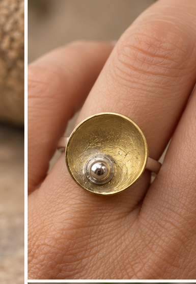 Handmade Sterling Silver and Brass Dish Ring