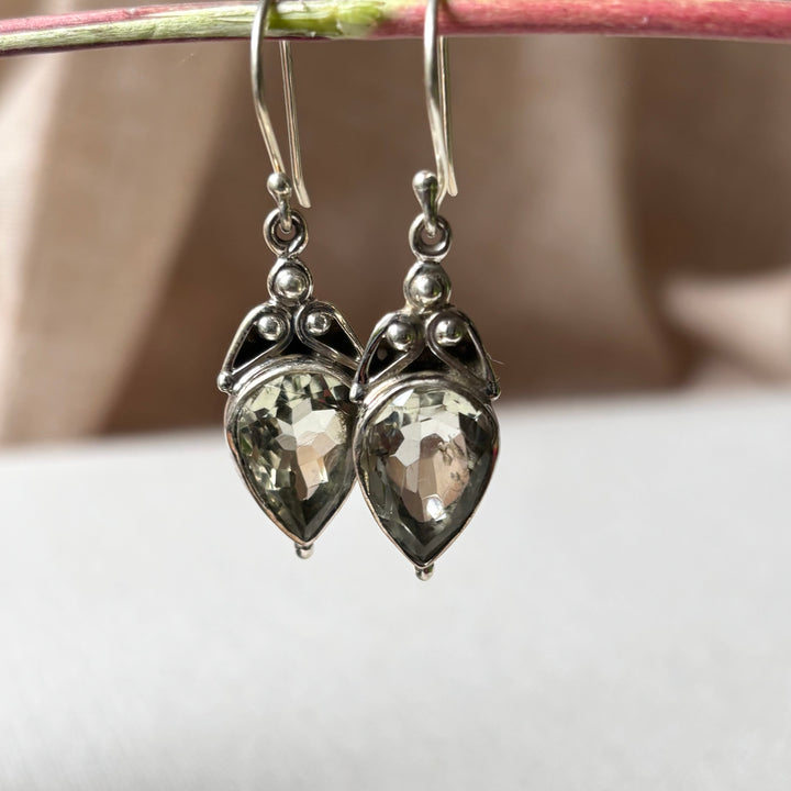Sterling Silver Green Amethyst Drop Earrings