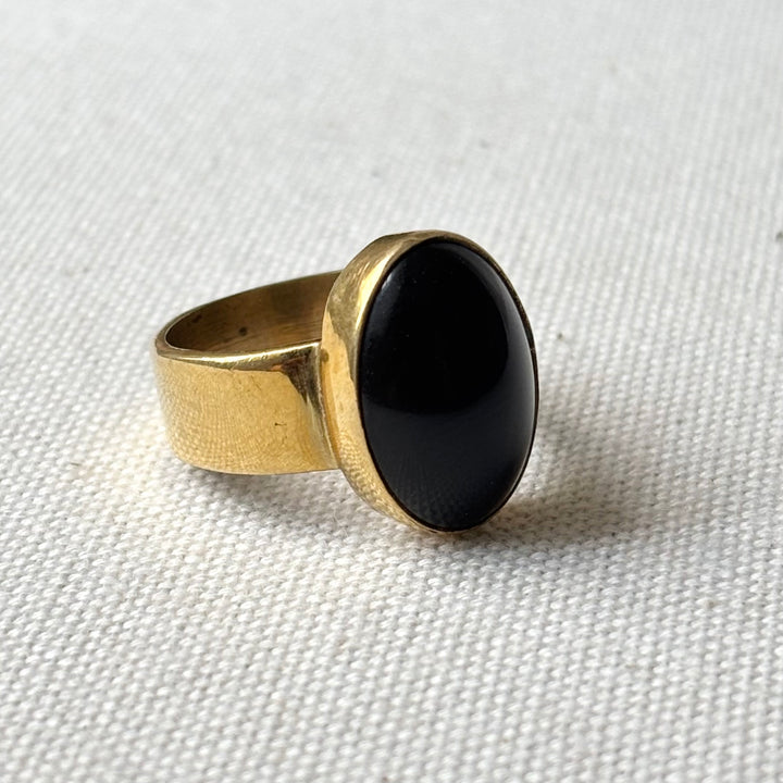Handmade Black Onyx Panchadhatu Ring – Size P