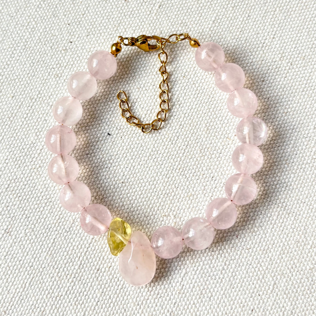 Rose Quartz Bracelet with Citrine Accent