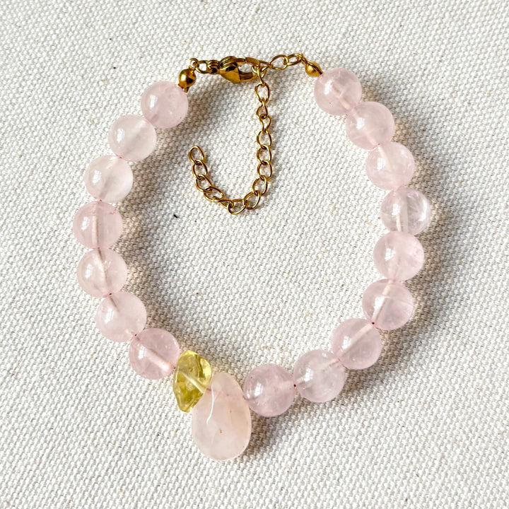 Rose Quartz Bracelet with Citrine Accent