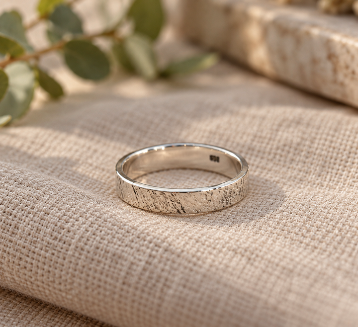 Scratched Textured Sterling Silver Band Ring