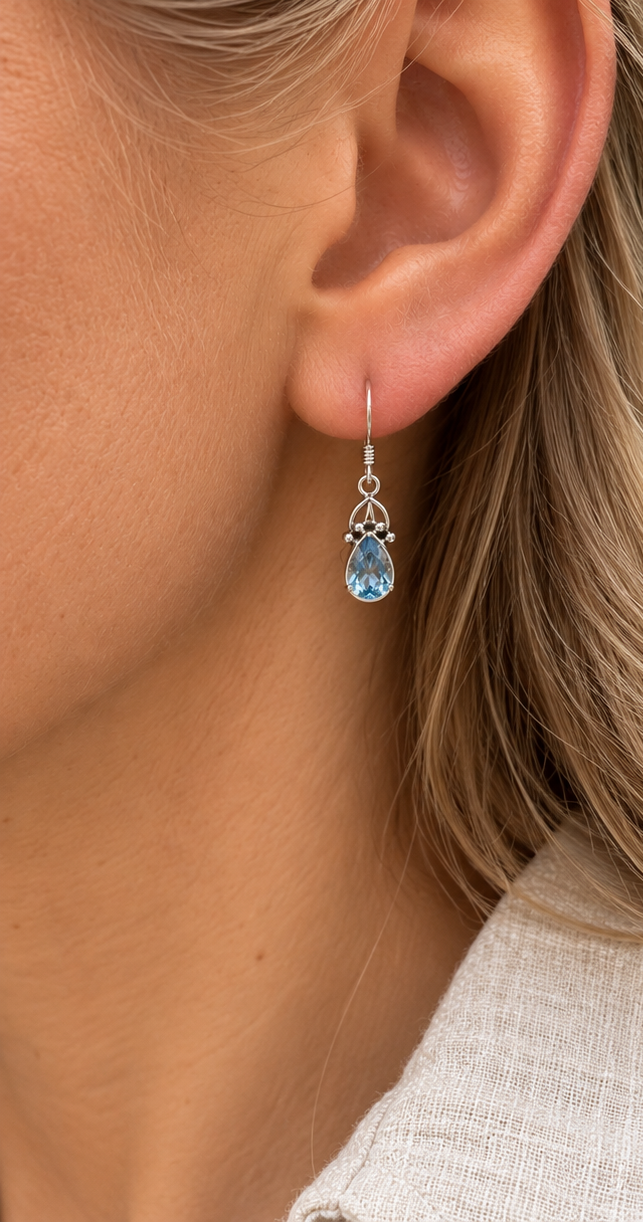 Blue Topaz Teardrop Sterling Silver Earrings