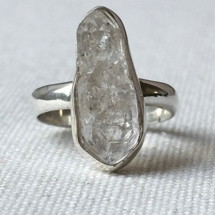 Raw Clear Quartz Sterling Silver Ring – Size M