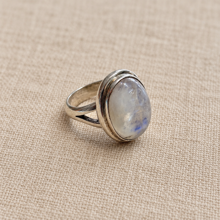 Large Oval Moonstone Sterling Silver Ring – Size P