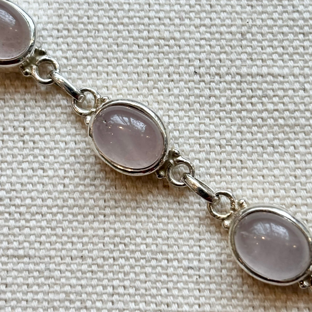 Rose Quartz Oval Bracelet in Sterling Silver