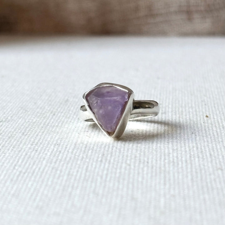 Raw Amethyst Sterling Silver Ring – Size N