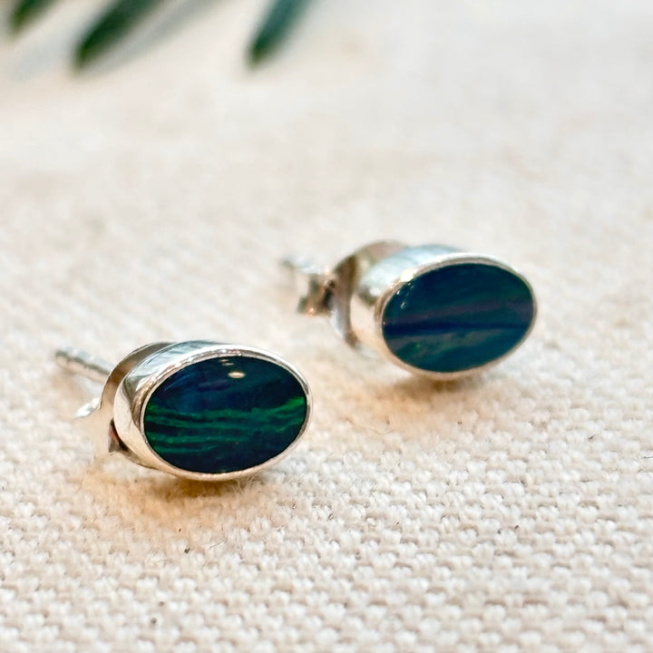 Small Sterling Silver Oval Opal Stud Earrings
