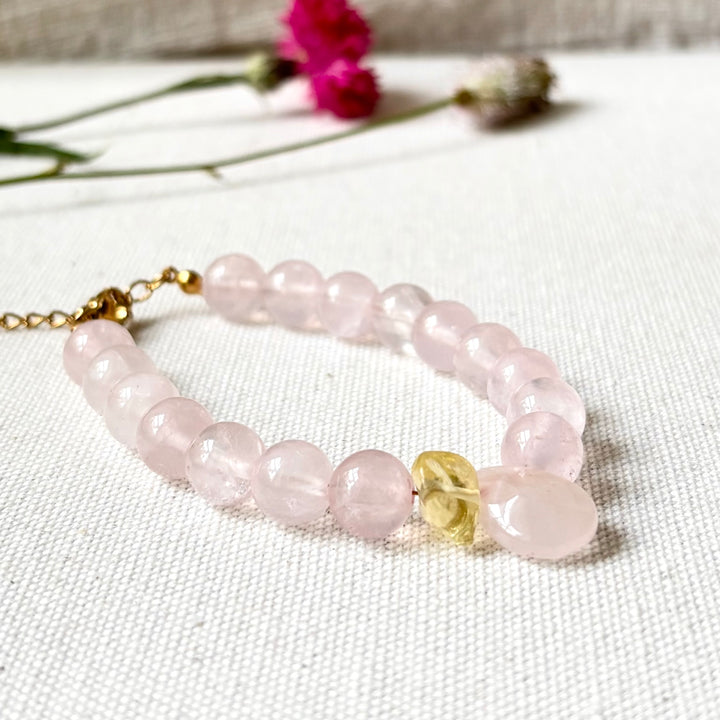 Rose Quartz Bracelet with Citrine Accent