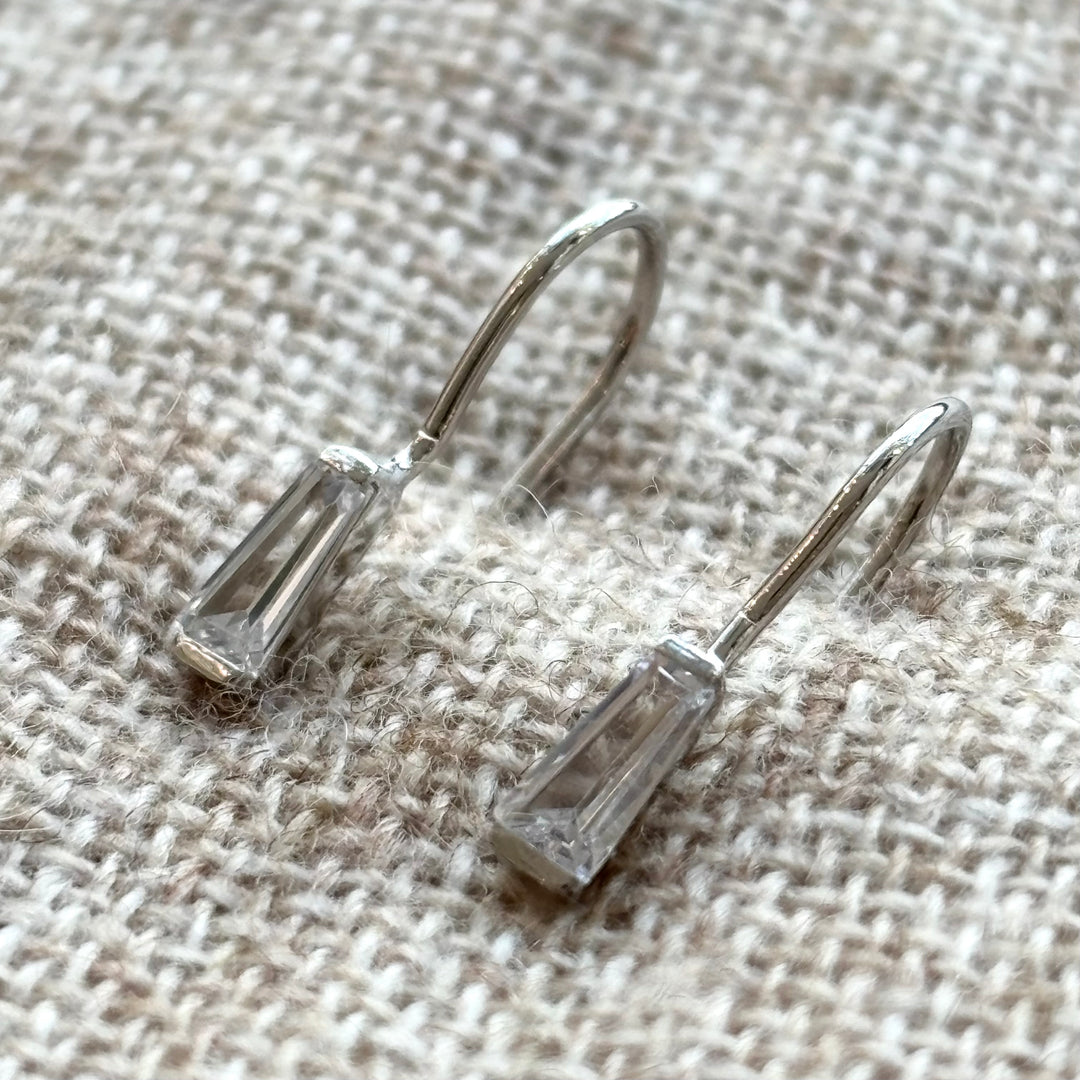 Dainty baguette crystal sterling silver earring