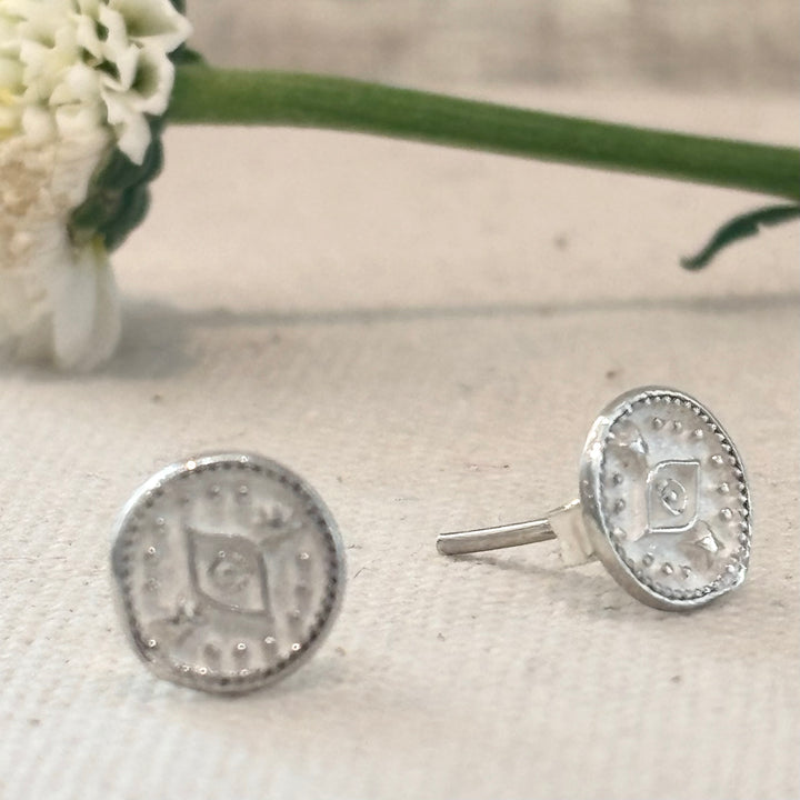Evil Eye Sterling Silver Stud Earrings 8 mm