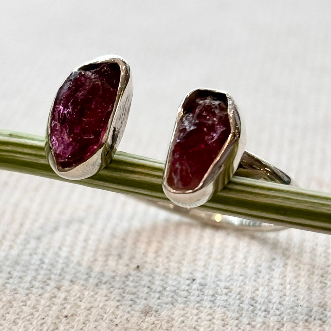 Raw Pink Tourmaline Silver Ring – Size O