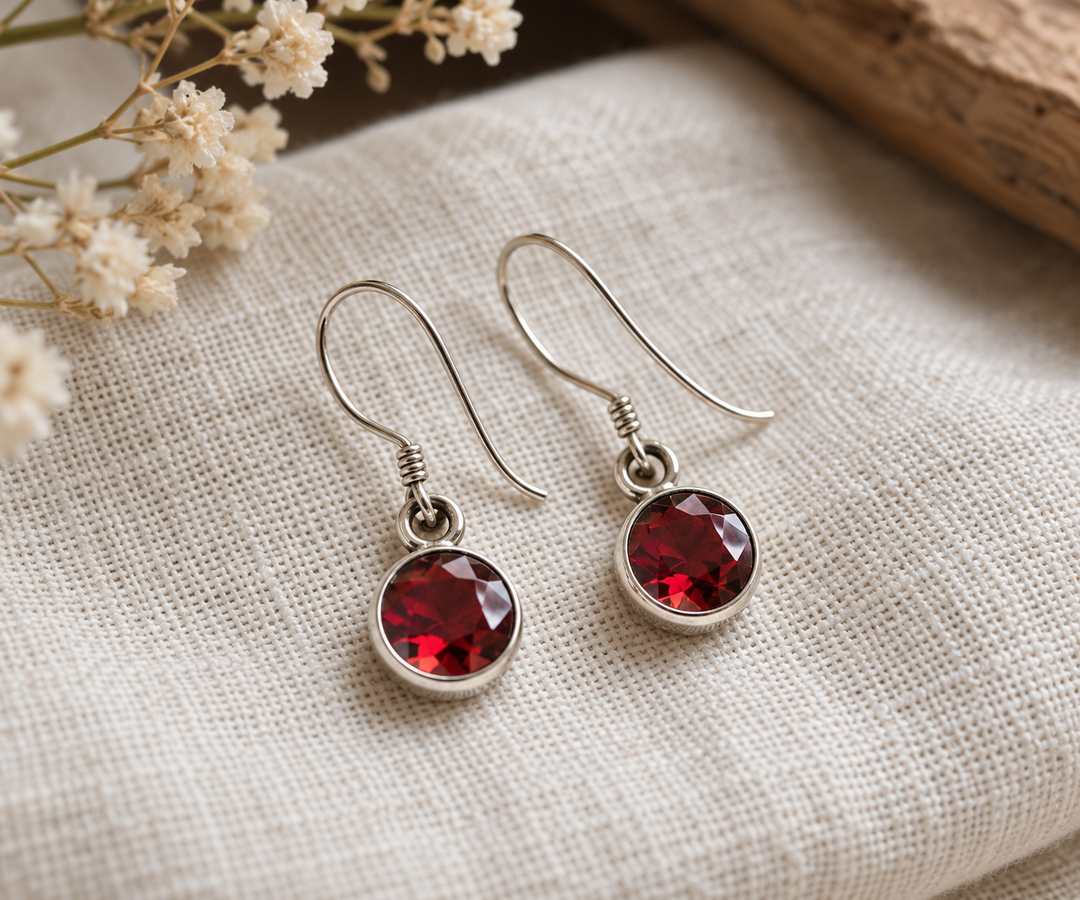 Red Zircon Sterling Silver Drop Earrings