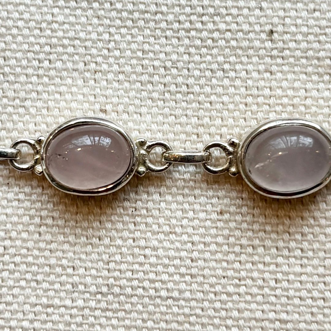 Rose Quartz Oval Bracelet in Sterling Silver