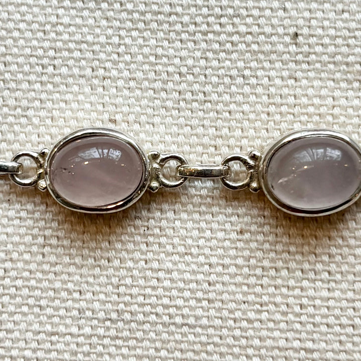 Rose Quartz Oval Bracelet in Sterling Silver