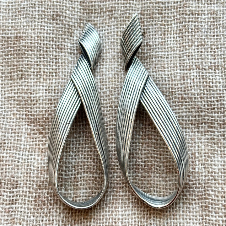Sterling Silver Ribbed Statement Drop Earrings