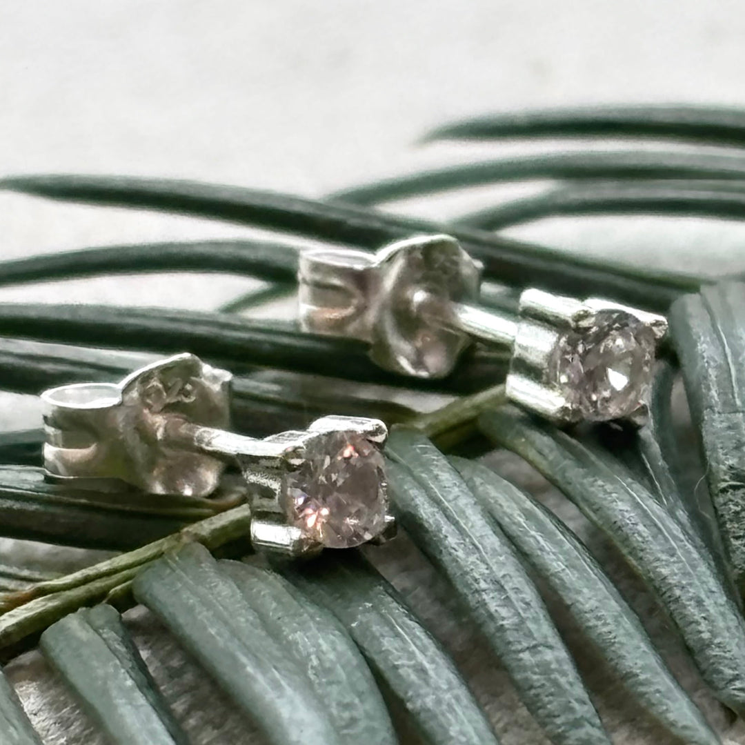 Sterling silver tiny cubic zirconia stud earrings