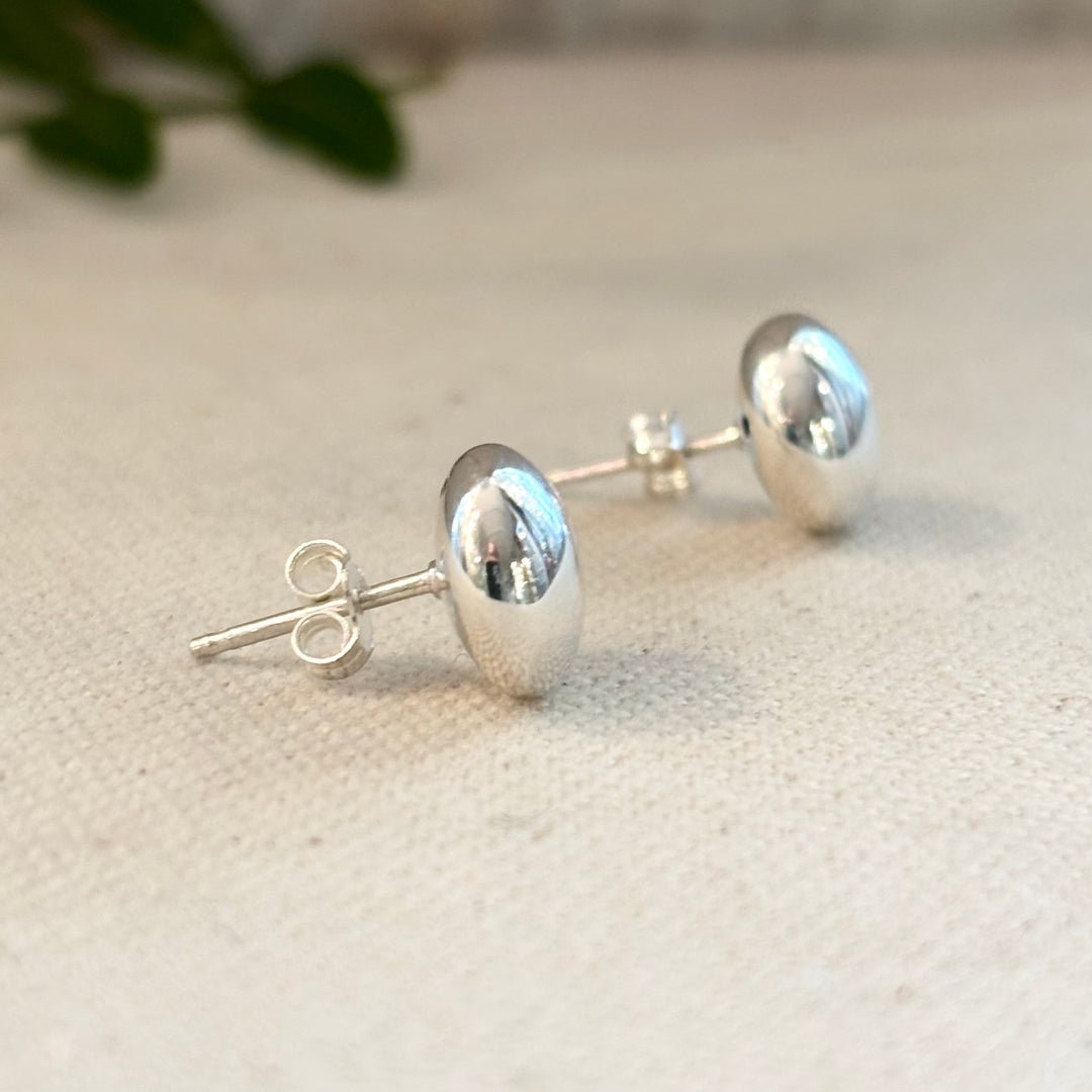 Polished Silver Button Stud Earrings