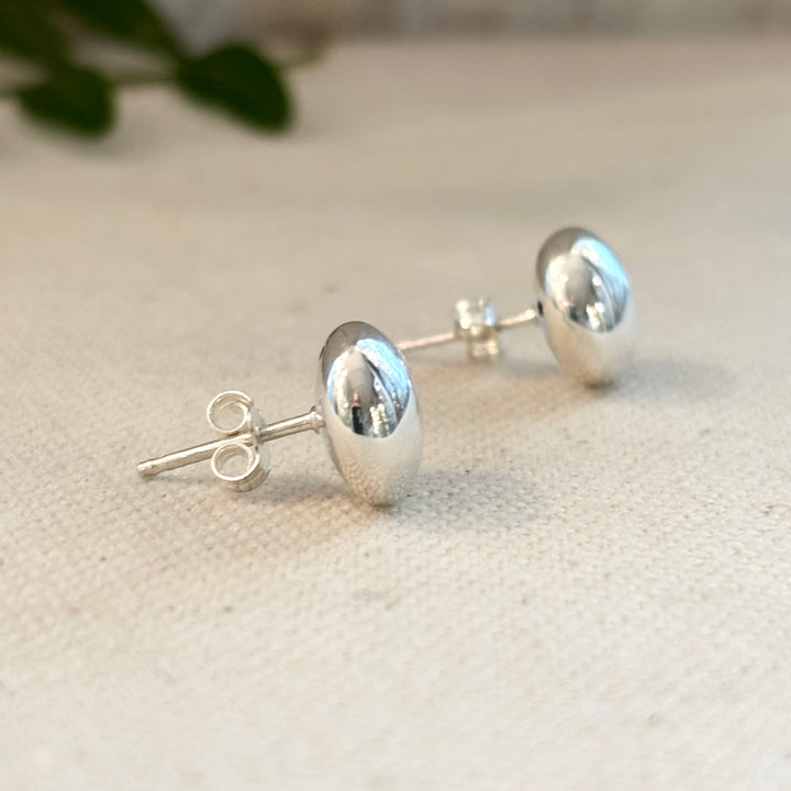 Polished Silver Button Stud Earrings