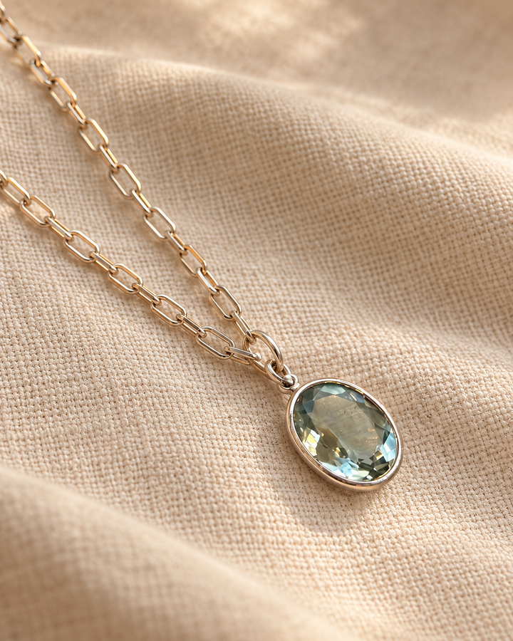 Sterling Silver Green Amethyst  Necklace
