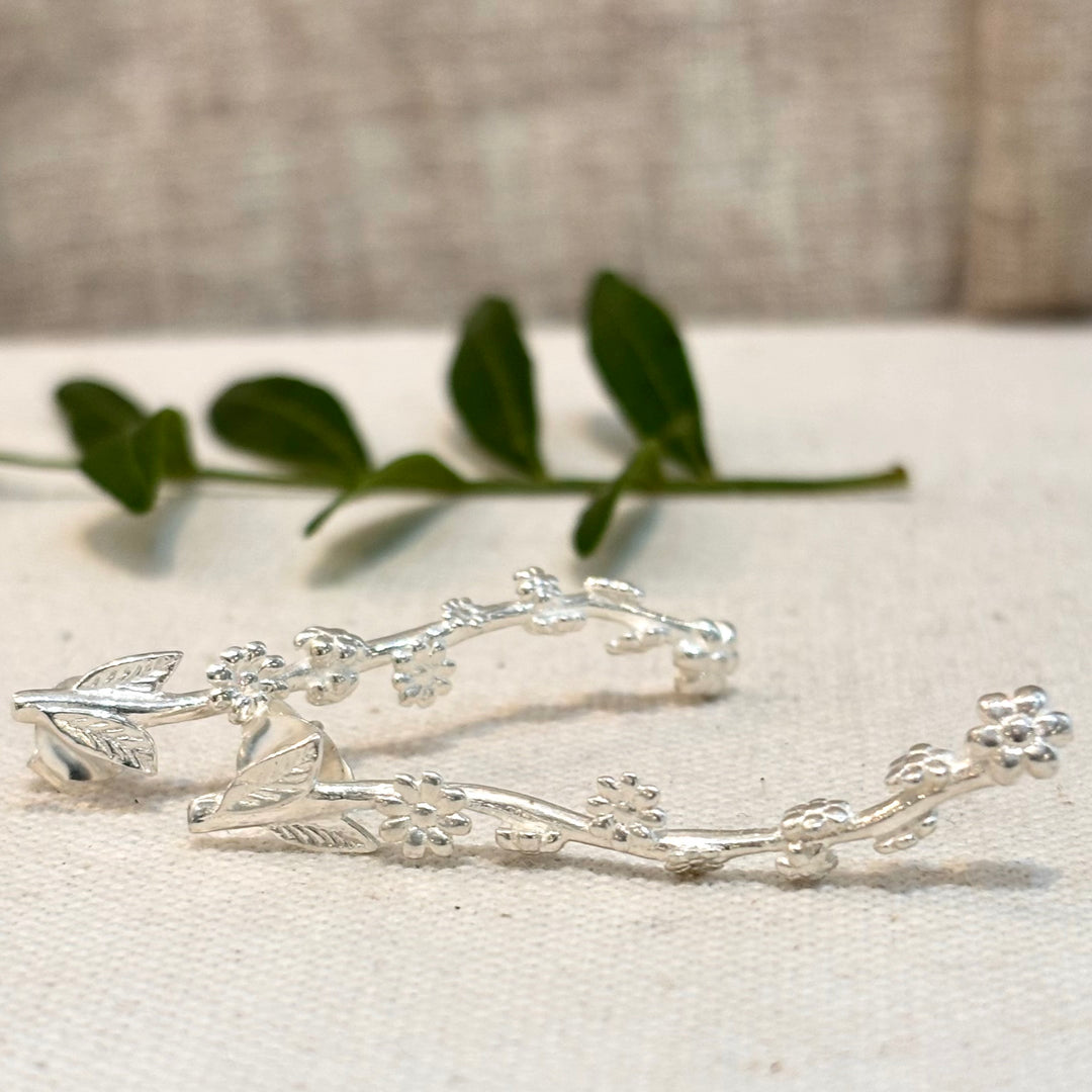 Silver Floral Vine Drop Earrings 45mm