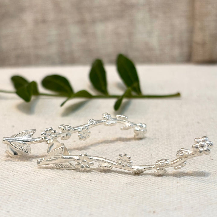Silver Floral Vine Drop Earrings 45mm