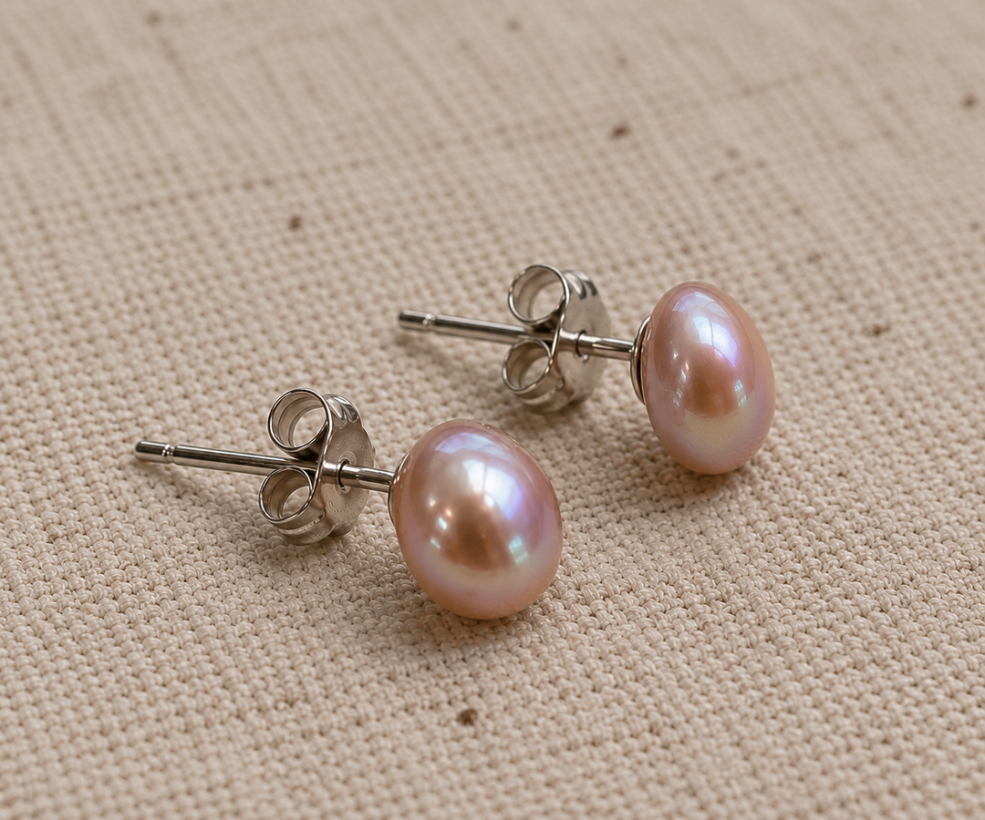 Dusky Pink Freshwater Pearl Sterling Silver Stud Earrings
