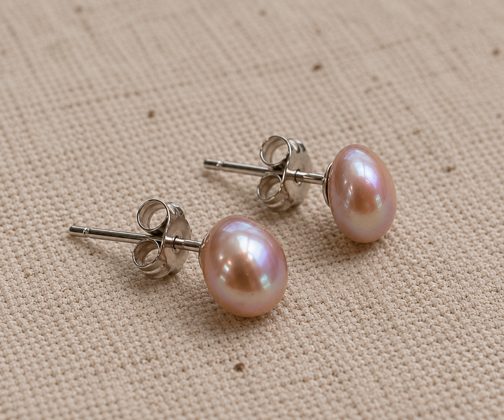 Dusky Pink Freshwater Pearl Sterling Silver Stud Earrings