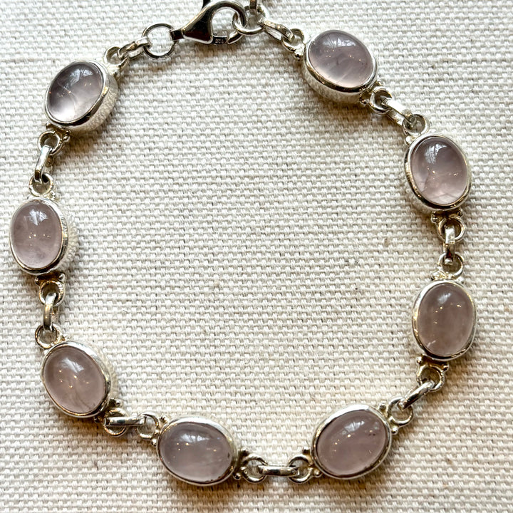 Rose Quartz Oval Bracelet in Sterling Silver