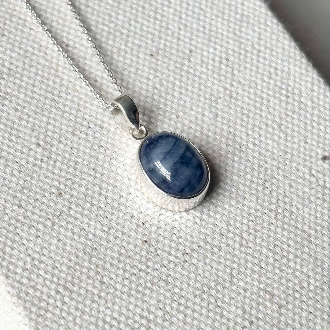 Blue Sapphire Oval Necklace – Sterling Silver