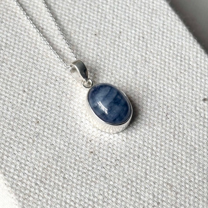 Blue Sapphire Oval Necklace – Sterling Silver