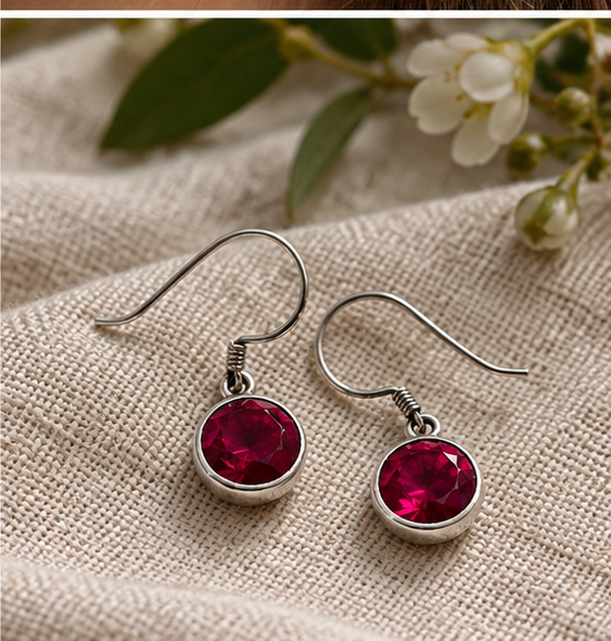 Red Zircon Sterling Silver Drop Earrings