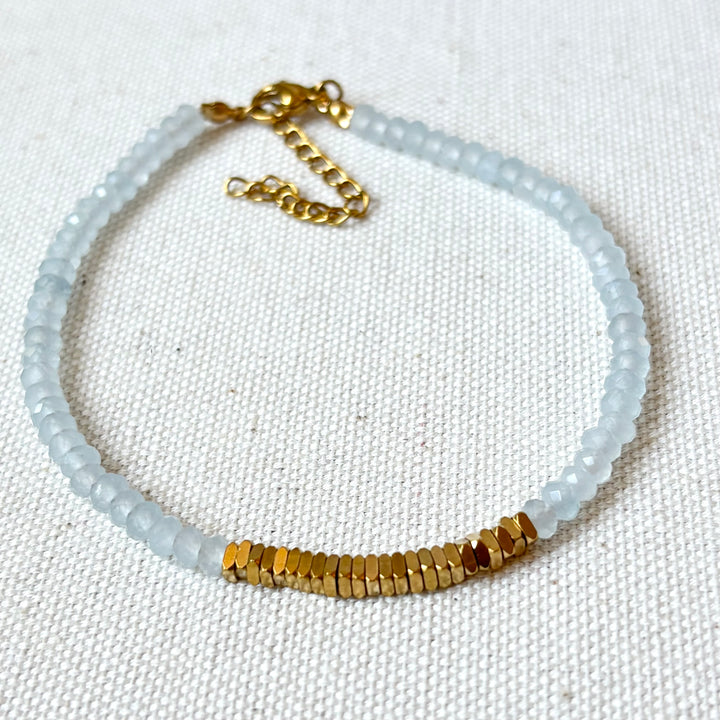 Aquamarine & Gold Bead Bracelet