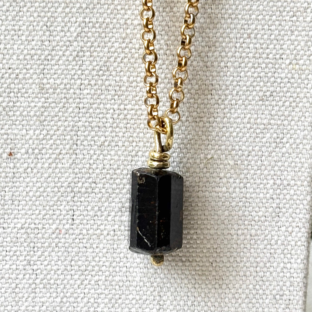 Natural Black Tourmaline Necklace – Gold Plated Stainless Steel Chain
