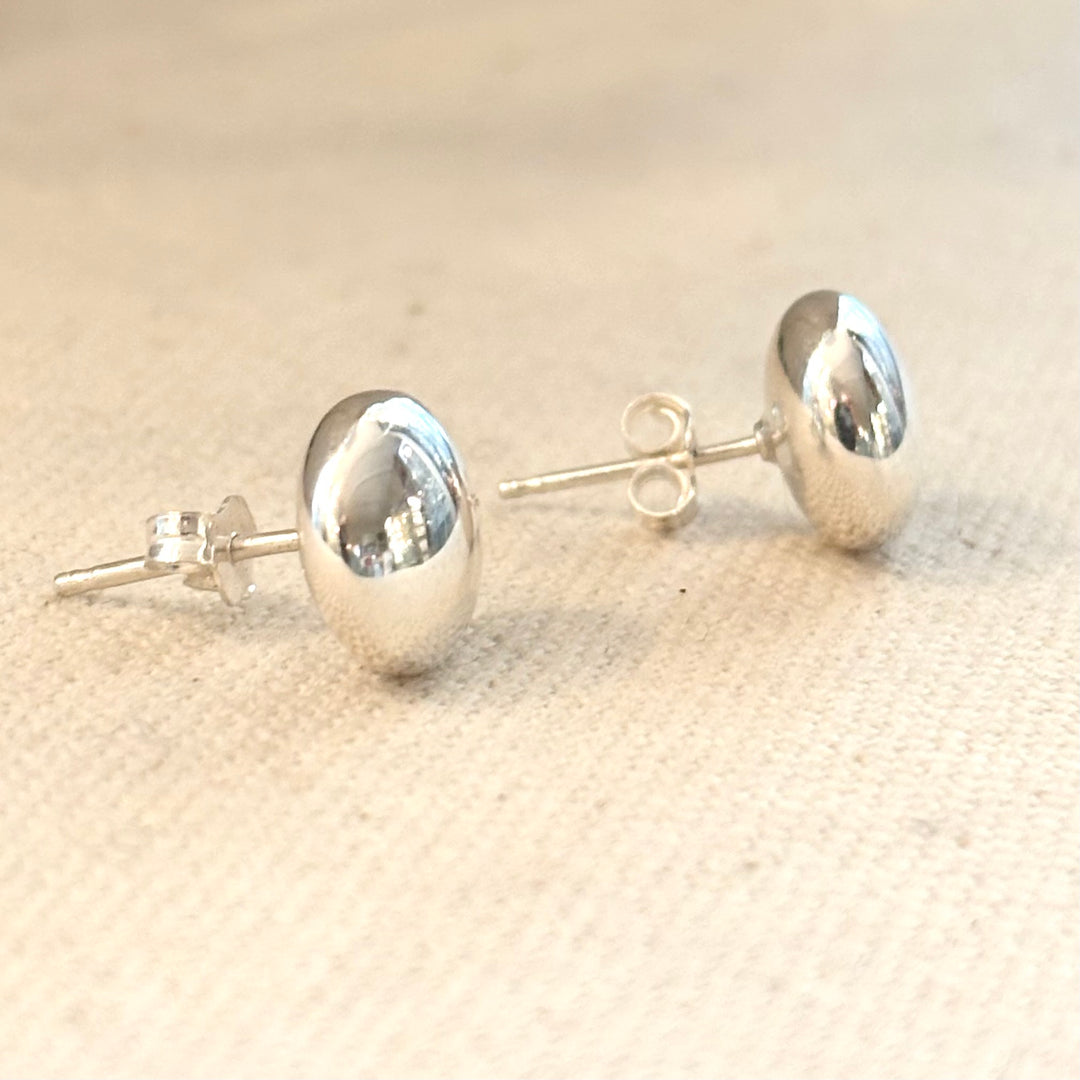 Polished Silver Button Stud Earrings