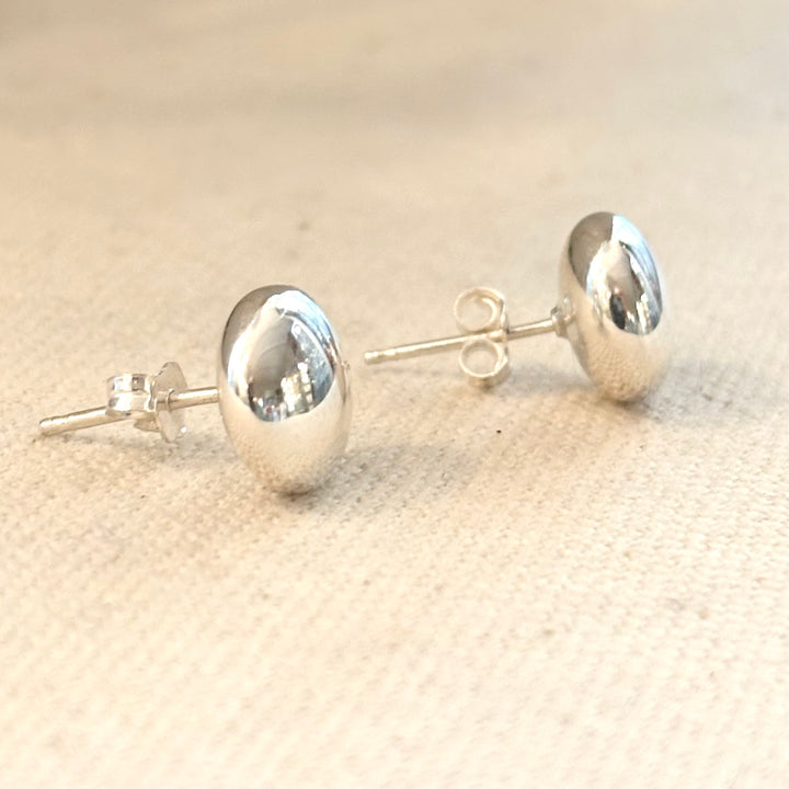 Polished Silver Button Stud Earrings