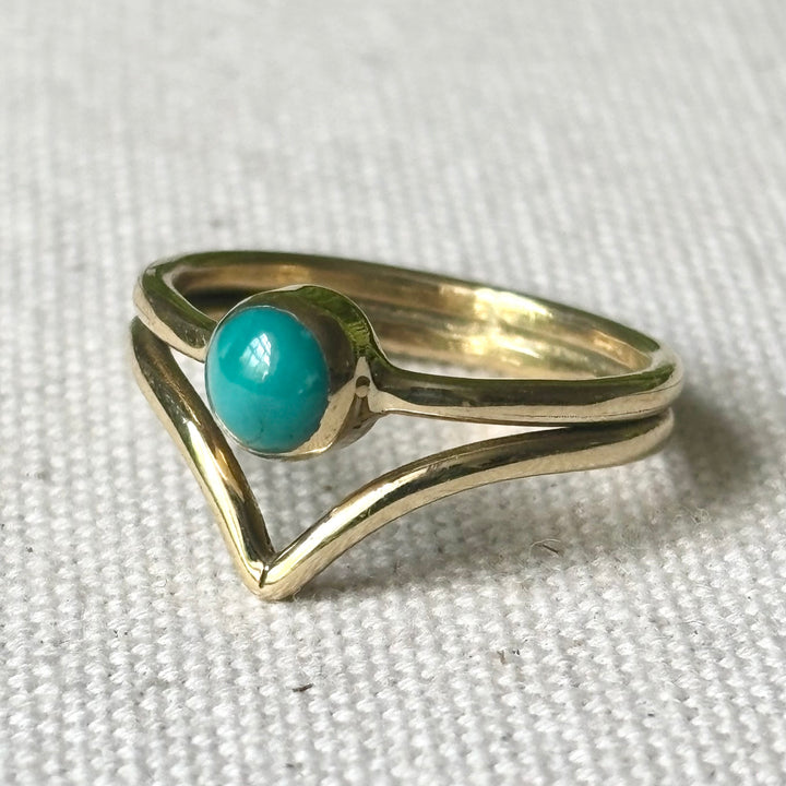 Turquoise Chevron Ring in Panchadhatu – Handmade – Size P