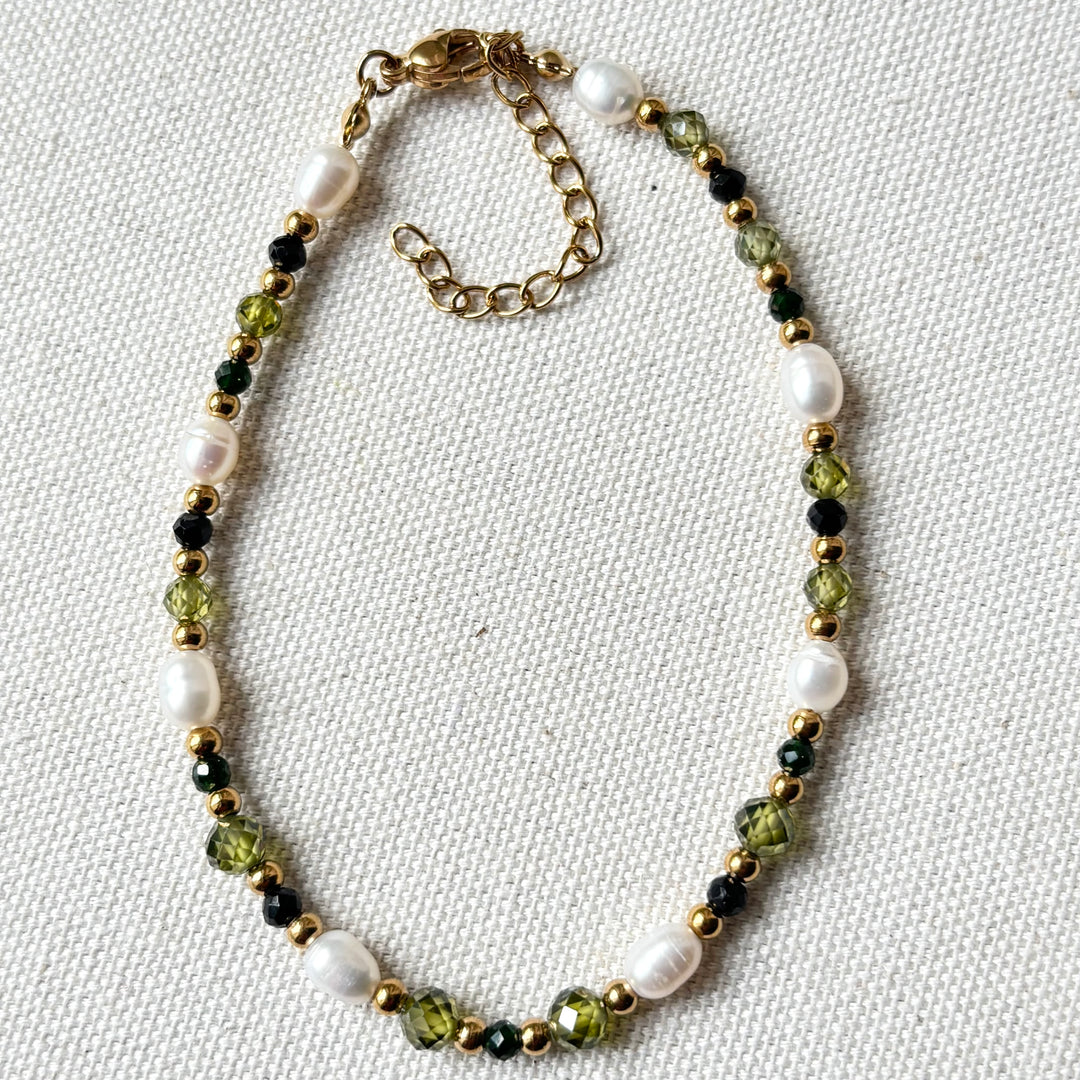 Pearl, Peridot & Black Spinel Anklet