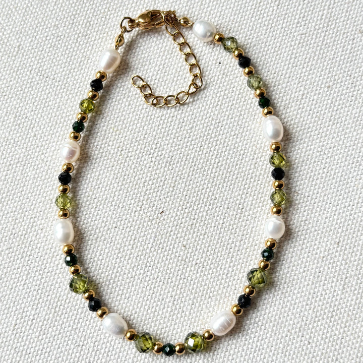 Pearl, Peridot & Black Spinel Anklet
