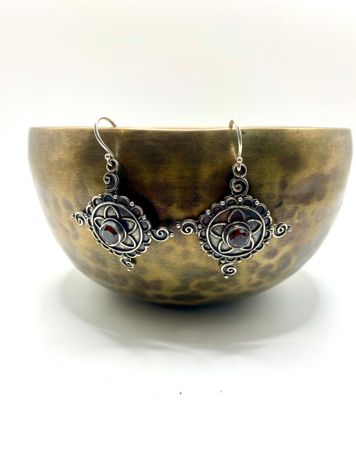 Garnet Mandala Earrings