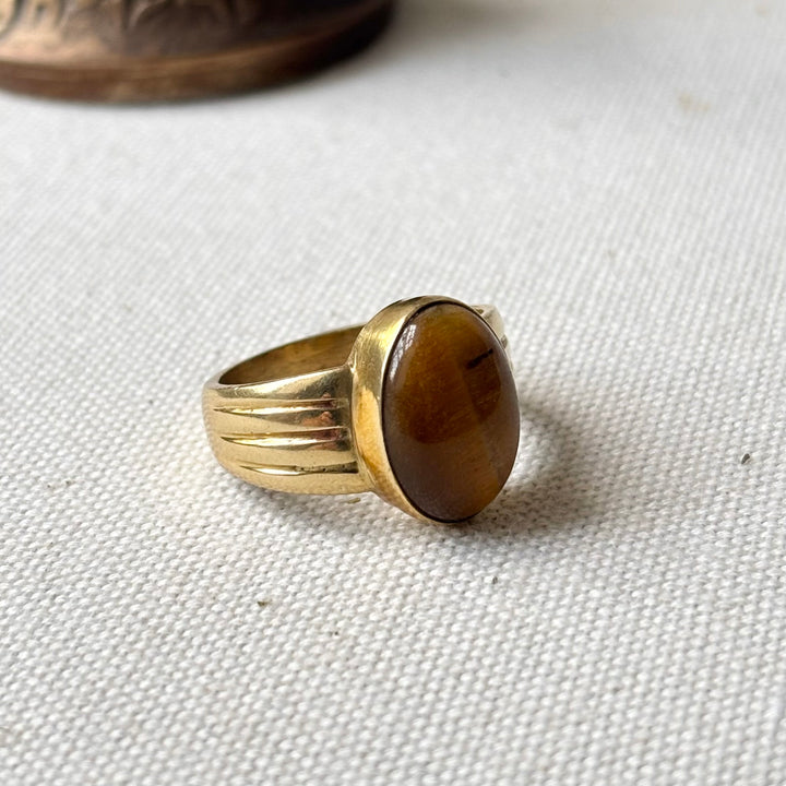 Handmade Tiger’s Eye Panchadhatu Ring – Size Q